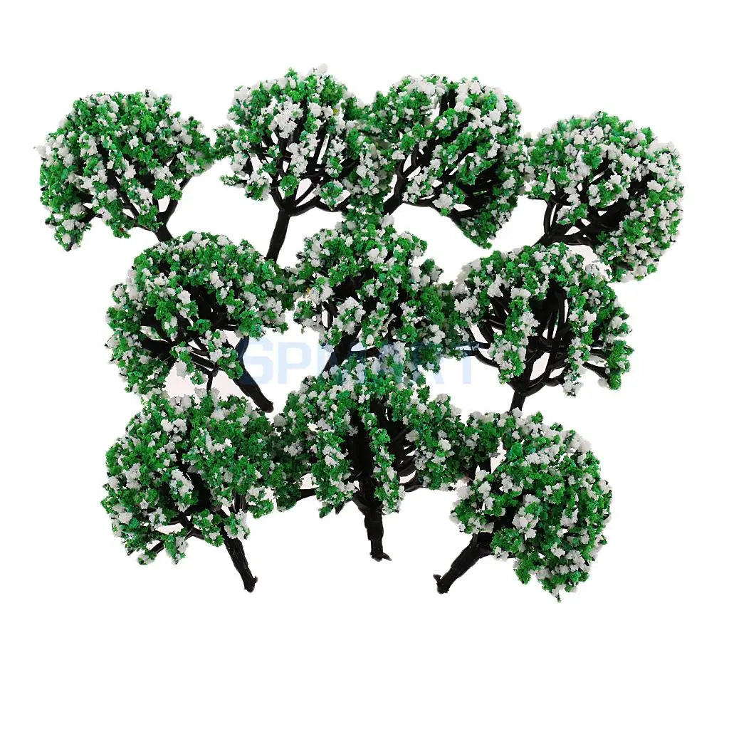 10pcs 1/200 Train Railroad Scene Scenery Landscape Model Trees Green HO Scale with Flowers Model Building Kits