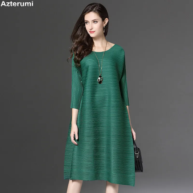 Azterumi Spring New Fold A -Line Women's O-Neck Dress Summer Pleated Solid Color Midi Dresses Female Ol Formal Dress
Azterumi Spring New Fold A -Line Women's O-Neck Dress Summer Pleated Solid Color Midi Dresses Female Ol Formal Dress