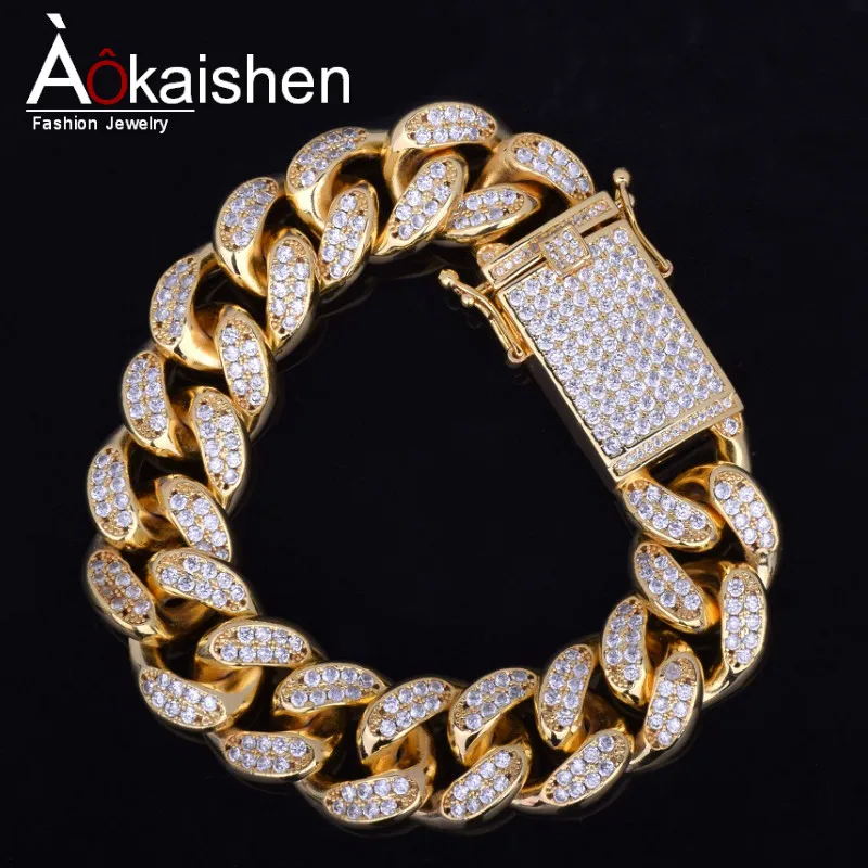 

18mm Men's Chunky Iced Out Zircon Miami Cuban Link Bracelet Bling Hip hop Jewelry Gold Silver AAA CZ Cuban Chain Bracelet 20cm