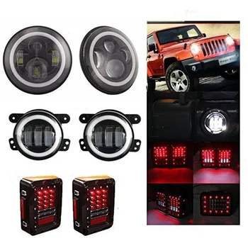 

7" Round Led Headlight Halo Angel Eye DRL Amber Turn Signal 4" 30W White Halo For Jeep Wrangler Jk Fog Headlight Led Tail Light