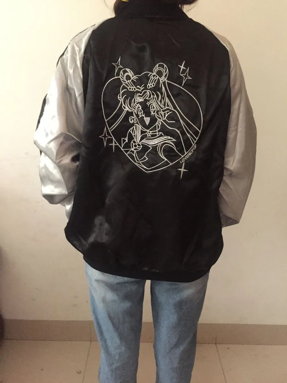 Sailor Character Moon Cartoon Embroidery Satin Silk Loose Streetwear Women Cute Zipper Jacket Korean Lolita Coat Windbreaker Top
Sailor Character Moon Cartoon Embroidery Satin Silk Loose Streetwear Women Cute Zipper Jacket Korean Lolita Coat Windbreaker Top