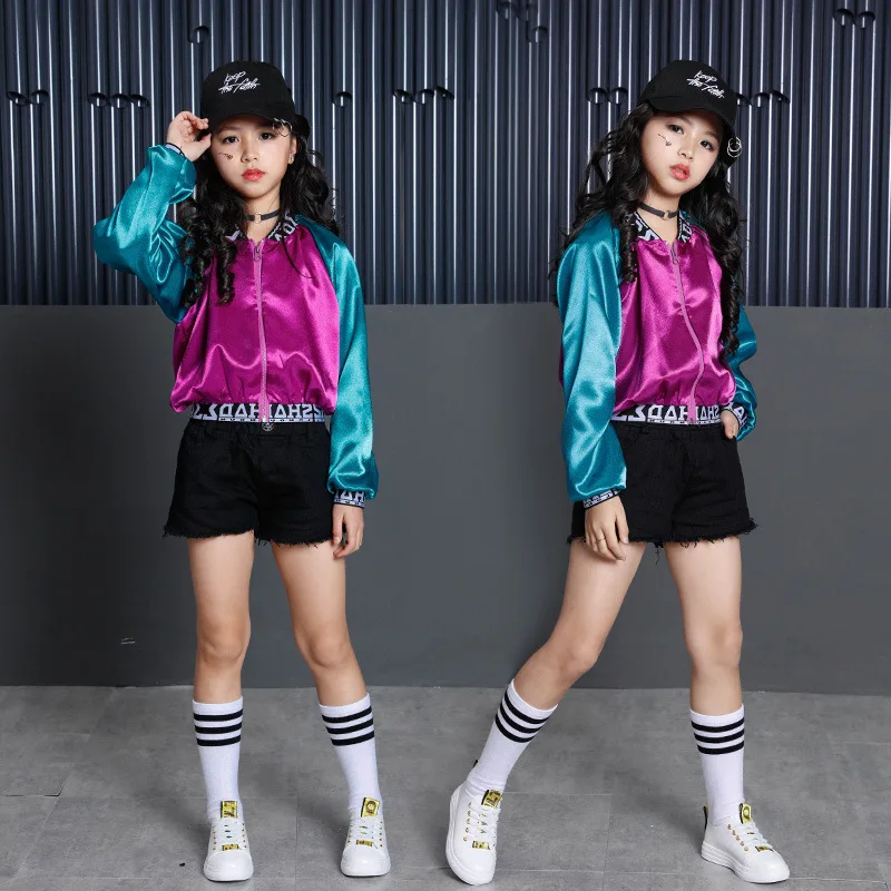 Kids Ballroom Jazz Hip Hop Dance Competition Costumes Jacket Crop Vest Shorts Girls Clothes Outfits Teen Child Stage Party Wear | Детская