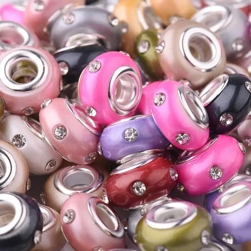14MM 50Pcs Silver Plated Hole Beads Charms Fit Pandora Jewelry Bracelet Resin Acrylic with Rhinestones Spacer Jewelry Handmade
14MM 50Pcs Silver Plated Hole Beads Charms Fit Pandora Jewelry Bracelet Resin Acrylic with Rhinestones Spacer Jewelry Handmade