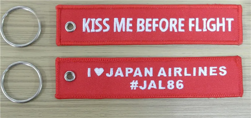 Kiss Me Before Flight I Love Japan Airlines #Jal86 Custom Embroidery Keychains for Keys
