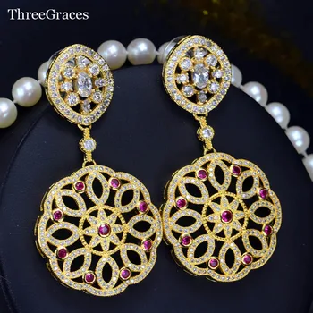 ThreeGraces Dubai Gold Color Bridal Jewelry Micro Pave Cubic Zirconia Women Big Wedding Earrings With Red Crystal ER260
ThreeGraces Dubai Gold Color Bridal Jewelry Micro Pave Cubic Zirconia Women Big Wedding Earrings With Red Crystal ER260