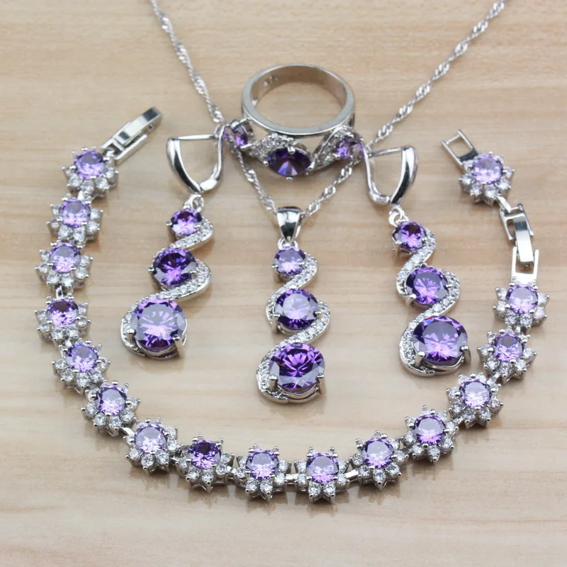 Natural Purple Austria Crystal White Zircon 925 Silver Women Wedding Jewelry Sets Long Earrings/Necklace/Bracelet/Ring
Natural Purple Austria Crystal White Zircon 925 Silver Women Wedding Jewelry Sets Long Earrings/Necklace/Bracelet/Ring