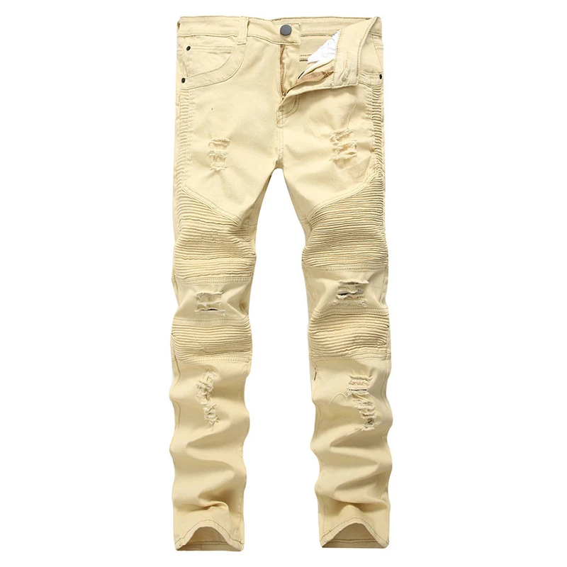 2019 New Arrival Khaki Biker Jeans Pleated Design Mens Skinny Slim Stretch Denim Pants Hip Hop Street Destroyed Ripped Jeans
2019 New Arrival Khaki Biker Jeans Pleated Design Mens Skinny Slim Stretch Denim Pants Hip Hop Street Destroyed Ripped Jeans