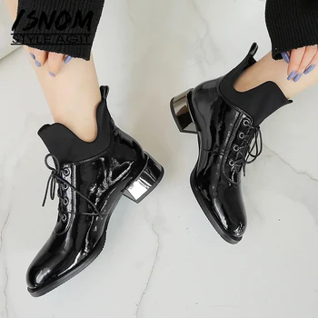 ISNOM Thick Heels Boots Women Patent Leather Ankle Boot Round Toe Shoes Female Neutral Shoes Ladies Lace Up Shoes Winter 2020
ISNOM Thick Heels Boots Women Patent Leather Ankle Boot Round Toe Shoes Female Neutral Shoes Ladies Lace Up Shoes Winter 2020