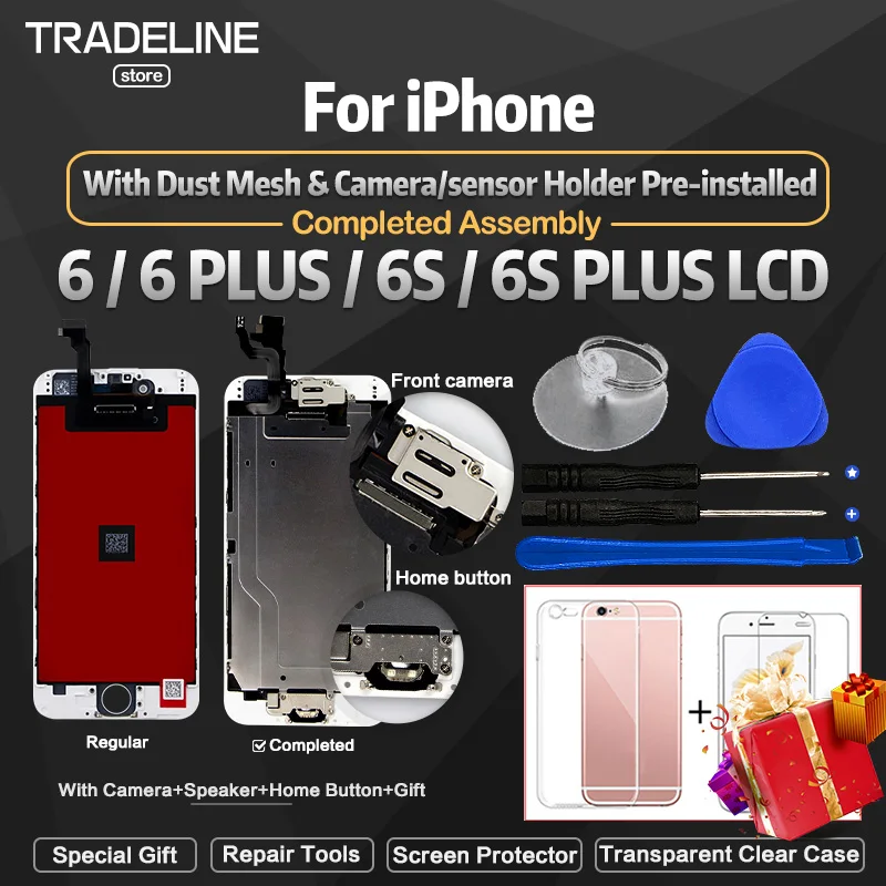 Grade AAA+++ Display For iPhone 6 5 6S Plus LCD Full Assembly With Camera Home Button Touch Screen Display Replacement Completed
Grade AAA+++ Display For iPhone 6 5 6S Plus LCD Full Assembly With Camera Home Button Touch Screen Display Replacement Completed