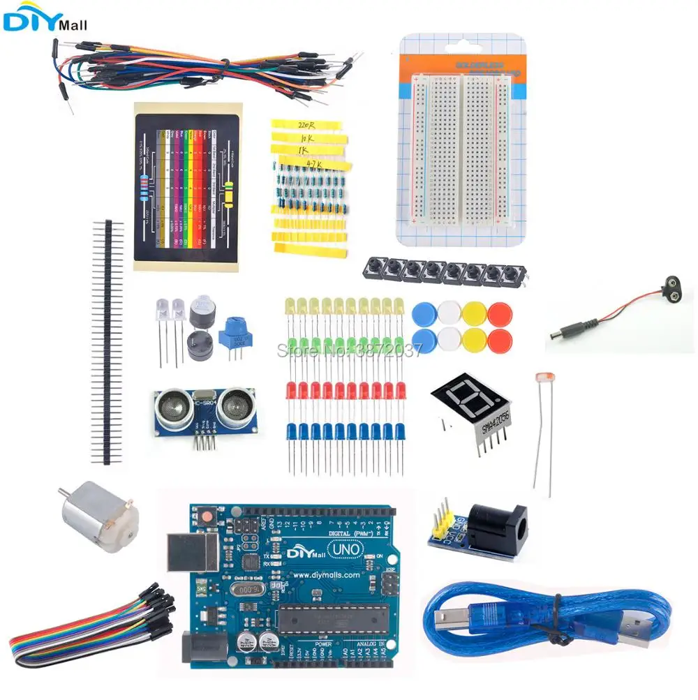 DIYmall Starter Learning Kit UNO R3 Board Breadboard Jumper Wire Ultrasonic Module Resistor for Arduino
DIYmall Starter Learning Kit UNO R3 Board Breadboard Jumper Wire Ultrasonic Module Resistor for Arduino