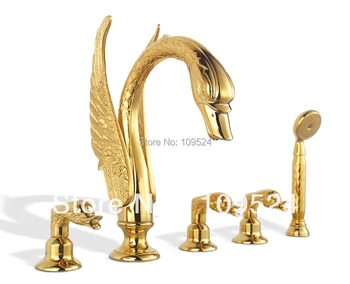 

Free shipping PVD GOLD finish 5PCS ROMAN TUB SWAN FAUCET BATHROOM BATHTUB FAUCET