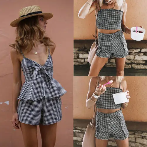Hot Women Summer Crop V-neck Plaid Sleeveless Backless Top Shorts Party Clothes Set Bodycon Plaid 2PCs
Hot Women Summer Crop V-neck Plaid Sleeveless Backless Top Shorts Party Clothes Set Bodycon Plaid 2PCs