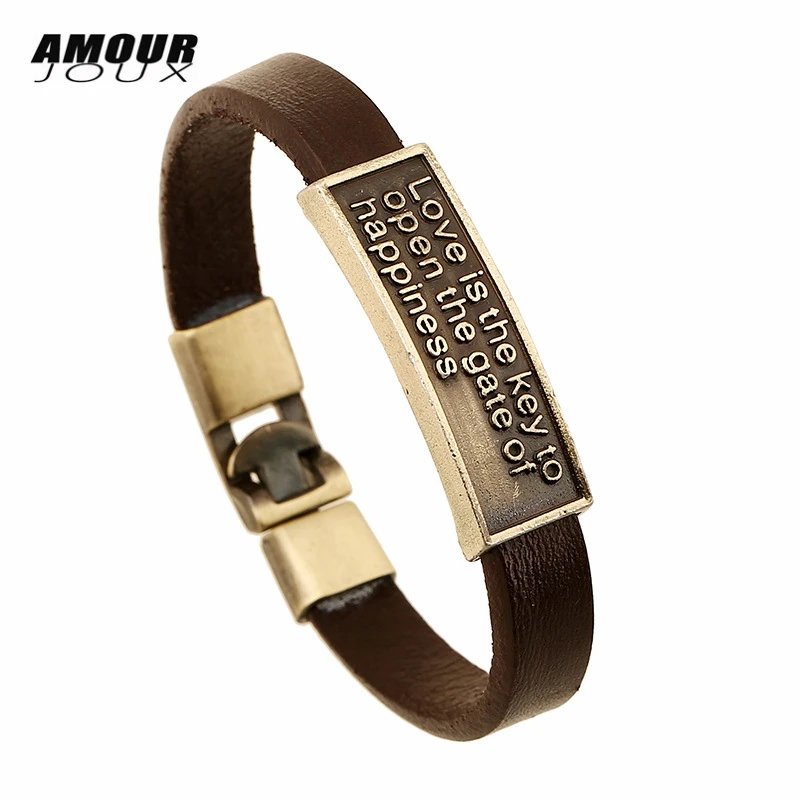 AMOURJOUX Fashion Happiness Engraved Gold-Color Brown Genuine Leather Charm Bracelets Bangles For Women Men Wholesales
AMOURJOUX Fashion Happiness Engraved Gold-Color Brown Genuine Leather Charm Bracelets Bangles For Women Men Wholesales