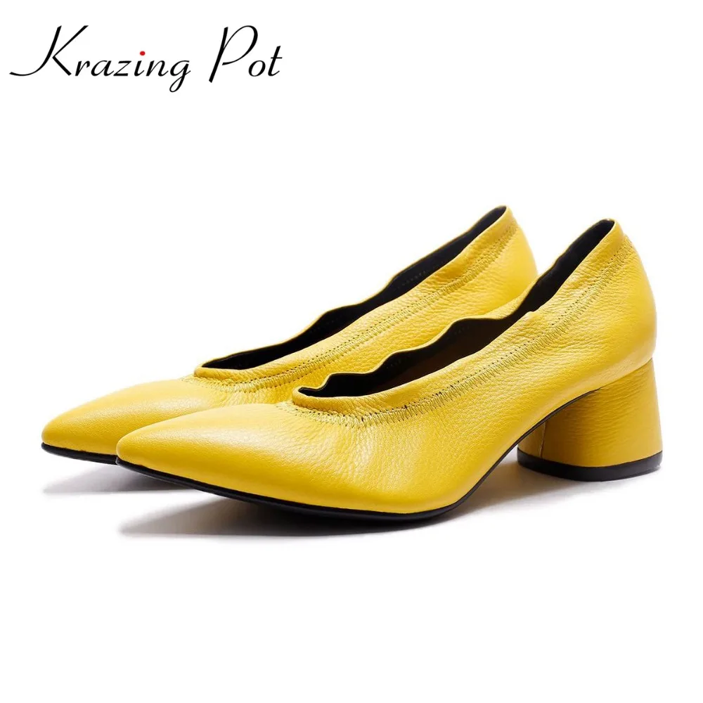 KRAZING POT genuine leather original design thick med heels shallow women nude concise pumps pointed toe solid brand shoes L11
KRAZING POT genuine leather original design thick med heels shallow women nude concise pumps pointed toe solid brand shoes L11