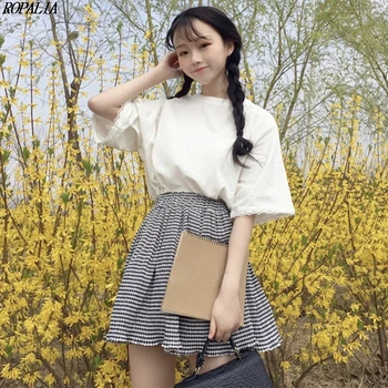 Women's Sweet Round Neck Solid Short Sleeve Lace T Shirt + Striped Skirt Two-Piece Set
Women's Sweet Round Neck Solid Short Sleeve Lace T Shirt + Striped Skirt Two-Piece Set