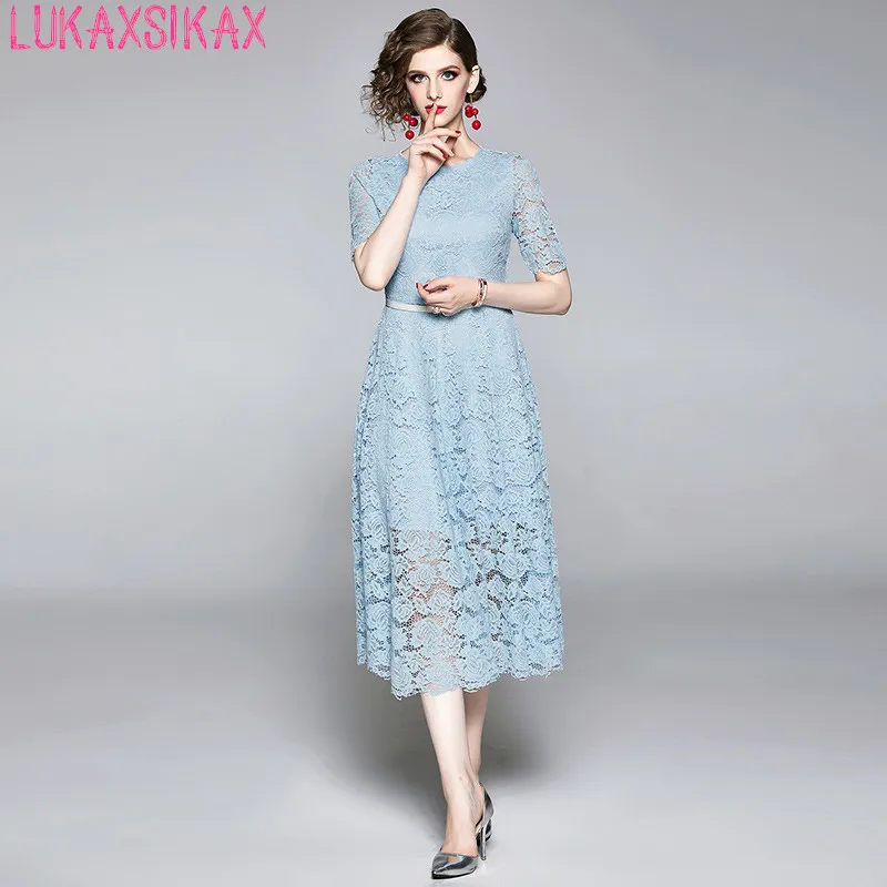 LUKAXSIKAX High Quality Solid Color Floral Lace Runway Dress 2019 Summer Women Short Sleeve Big Hem Slim Long Dress
LUKAXSIKAX High Quality Solid Color Floral Lace Runway Dress 2019 Summer Women Short Sleeve Big Hem Slim Long Dress