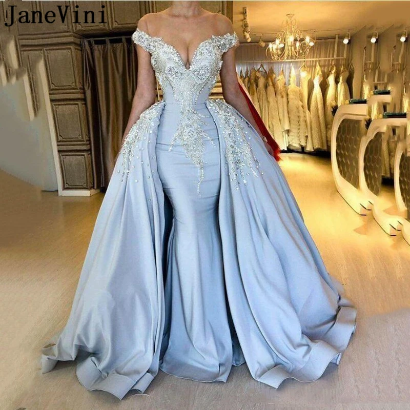 JaneVini Dubai Luxury Light Sky Blue Mermaid Evening Dresses with Detachable Train V Neck Heavy Beading Backless Robes De Soiree
JaneVini Dubai Luxury Light Sky Blue Mermaid Evening Dresses with Detachable Train V Neck Heavy Beading Backless Robes De Soiree