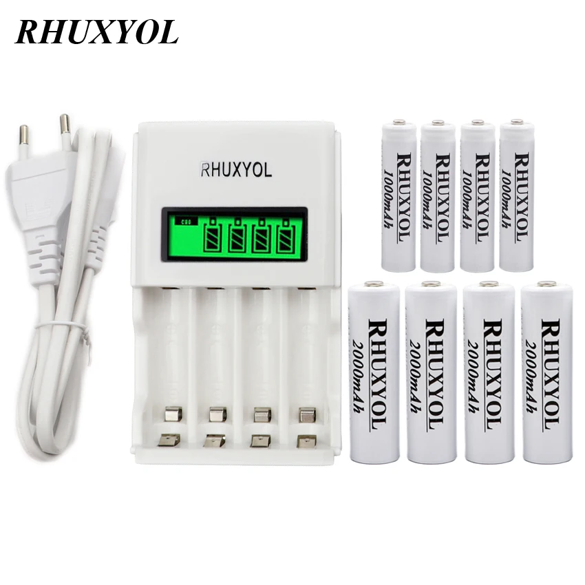 Зарядное устройство RHUXYOL с ЖК дисплеем 4 шт. 1 2 В AA 2000 мА · ч AAA 1000 ч|rechargeable battery|aaa