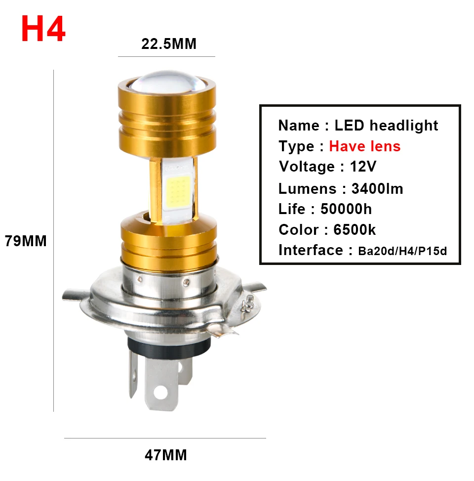 Aceersun 1Pcs H4 P15D BA20D COB LED Motorcycle Headlight High Low Beam Light 3400lm Super Bright White Motorbike Head Lamp Bulb (14)