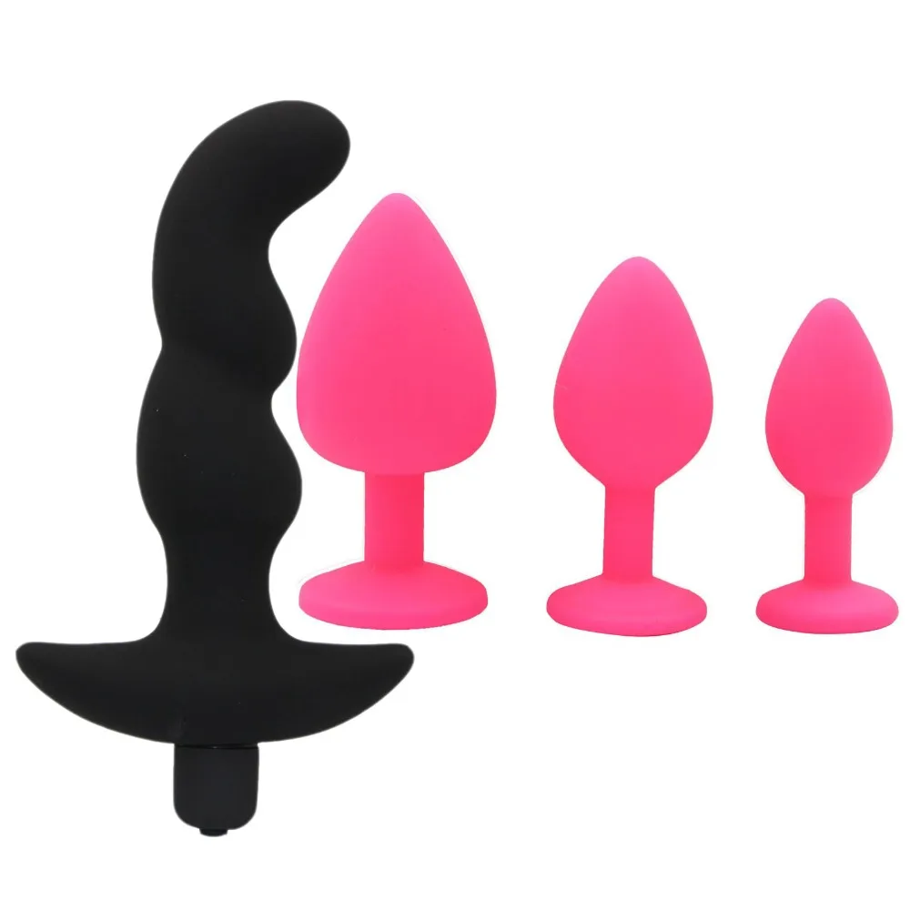 4 PCS Silicone Butt Plug / Stainless Steel Anal Plug & 10 Functions Butt Plug Vibrator Sex Toys for Woman Vagina Men Gay