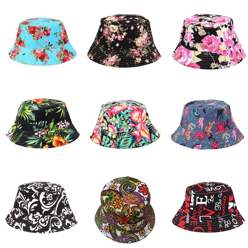  Men Women Bucket Hat Flower Print Cap 2018 Summer Hot Sale Flat Hat Fishing Boonie Bush Cap Outdoor Sunhat Wholesale #FM11 (8)