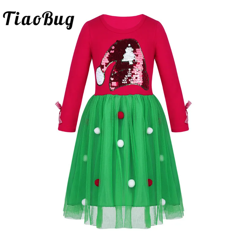 TiaoBug Toddler Girls Long Sleeve Sequined Santa Hat Applique Pompoms Xmas Tree Cosplay Party Mesh Dress Child Christmas Costume
TiaoBug Toddler Girls Long Sleeve Sequined Santa Hat Applique Pompoms Xmas Tree Cosplay Party Mesh Dress Child Christmas Costume