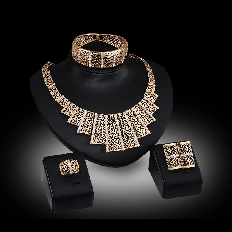 African Beads Jewelry Sets For Women Necklace Earrings Bangle Rings Set Wedding Party 18K Gold Plated Crystal Bridal Accessories
African Beads Jewelry Sets For Women Necklace Earrings Bangle Rings Set Wedding Party 18K Gold Plated Crystal Bridal Accessories