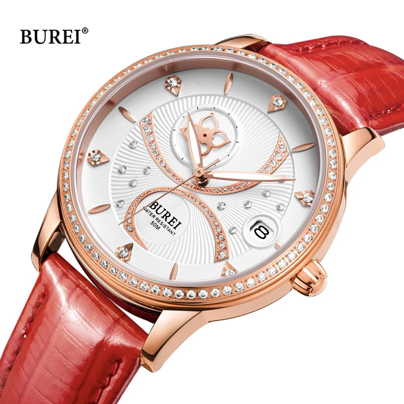 BUREI Brand Women Fashion Gold Automatic Watch Ladies Luxury Waterproof Sapphire Calendar Mechanial Wristwatch Relogio Feminino | Наручные