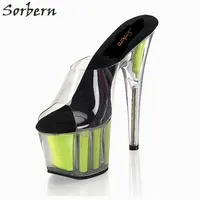 Sorbern Clear Pvc Transparent Sexy Slippers Women Clear Heels Platform Shoes Slides Women Open Toe Custom Colors Mules Stilettos