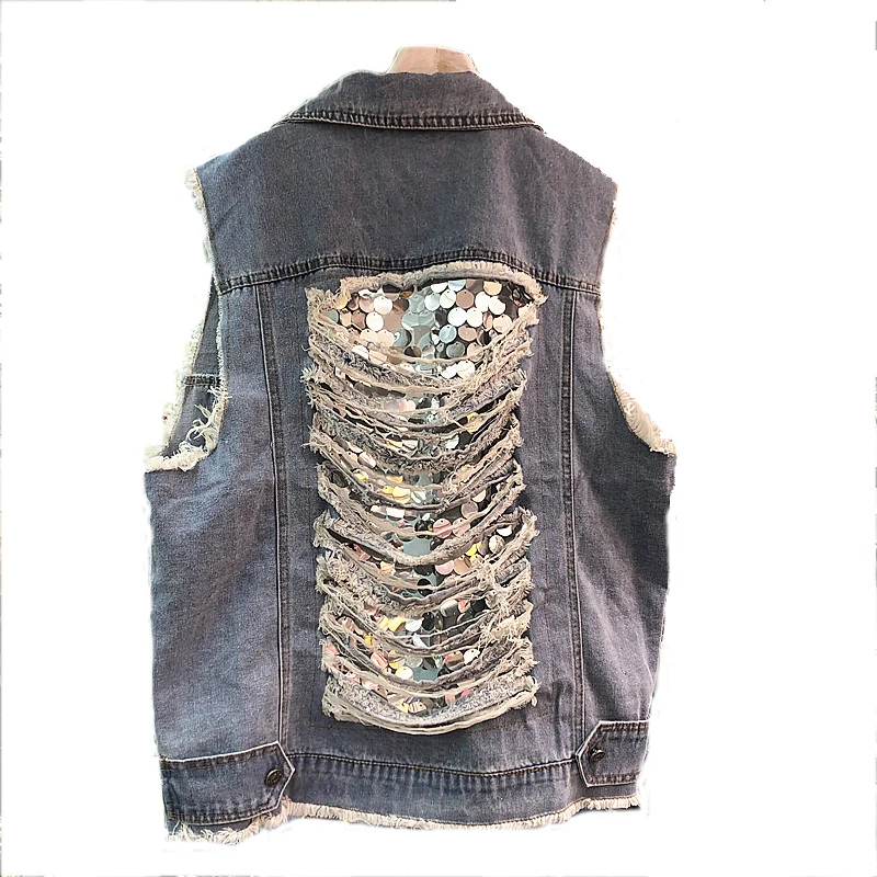 Spring Frayed sequins Jeans Vest Solid Women's Holes Denim Vest SleeveLess Jeans Vests for Women Summer women's vest
Spring Frayed sequins Jeans Vest Solid Women's Holes Denim Vest SleeveLess Jeans Vests for Women Summer women's vest