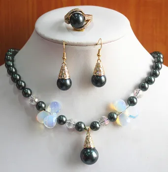 engagement! Wholesale Women's 8mm black pearl mixed white crystal Necklace earring ring(7/8/9) jewelry set #234
engagement! Wholesale Women's 8mm black pearl mixed white crystal Necklace earring ring(7/8/9) jewelry set #234