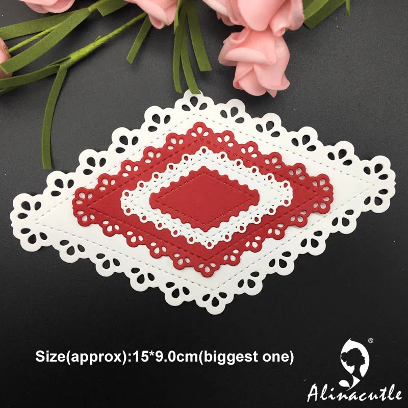 Die cut metal cutting die diamond frame 4pc flower rhombus Alinacraft Scrapbook album papercraft card stencil art cutter punck
Die cut metal cutting die diamond frame 4pc flower rhombus Alinacraft Scrapbook album papercraft card stencil art cutter punck
