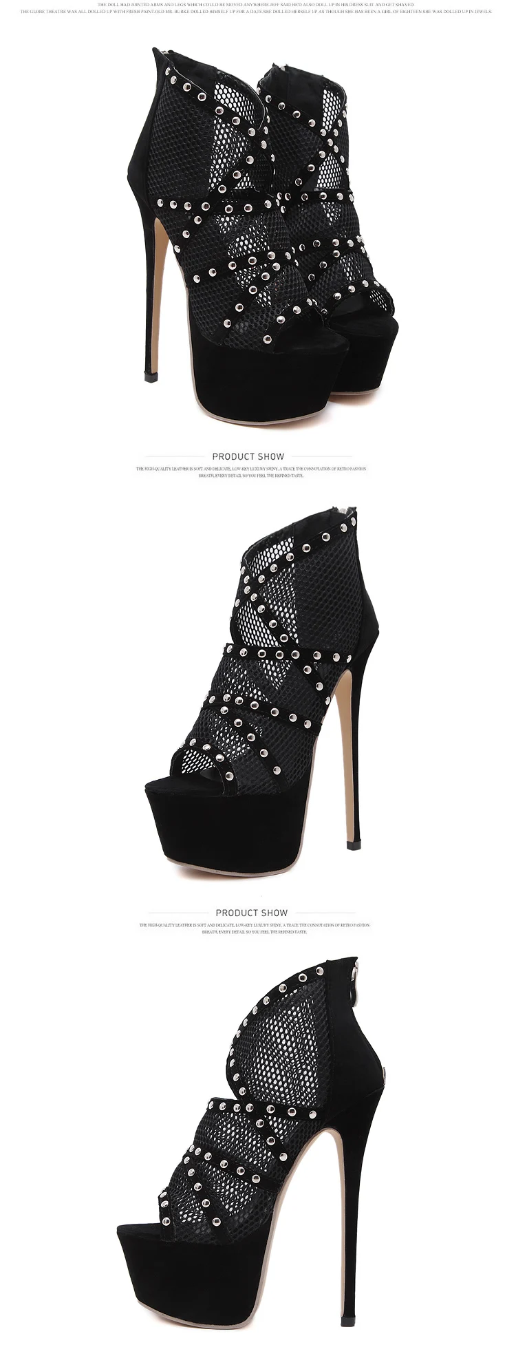 2017 Sexy Lace Mesh Rivets High Heels Shoes Thin Heels Women Shoes Waterproof Shoes Sexy Women Pumps 6