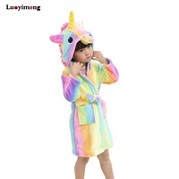 Children Towel Beach Baby Bath Robe Animal Rainbow Unicorn Hooded Bathrobes For Boys Girls Pyjamas Nightgown Kids Sleepwear Robe image