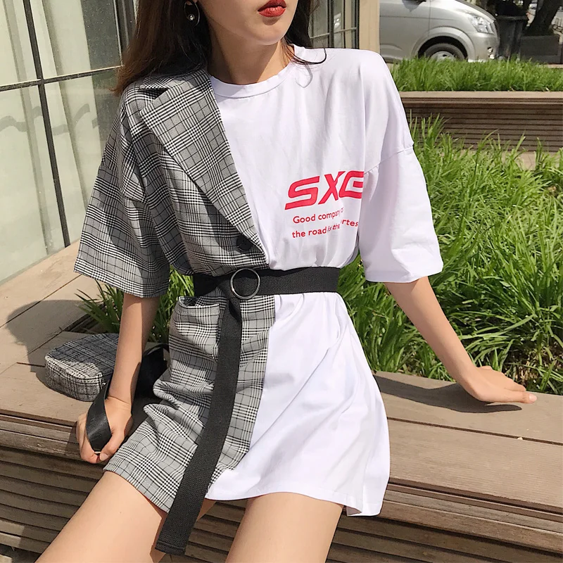 new fashion brand Plaid fake two pieces T Shirts women summer style camiseta feminina ladies loose tops casual tees plus size
new fashion brand Plaid fake two pieces T Shirts women summer style camiseta feminina ladies loose tops casual tees plus size