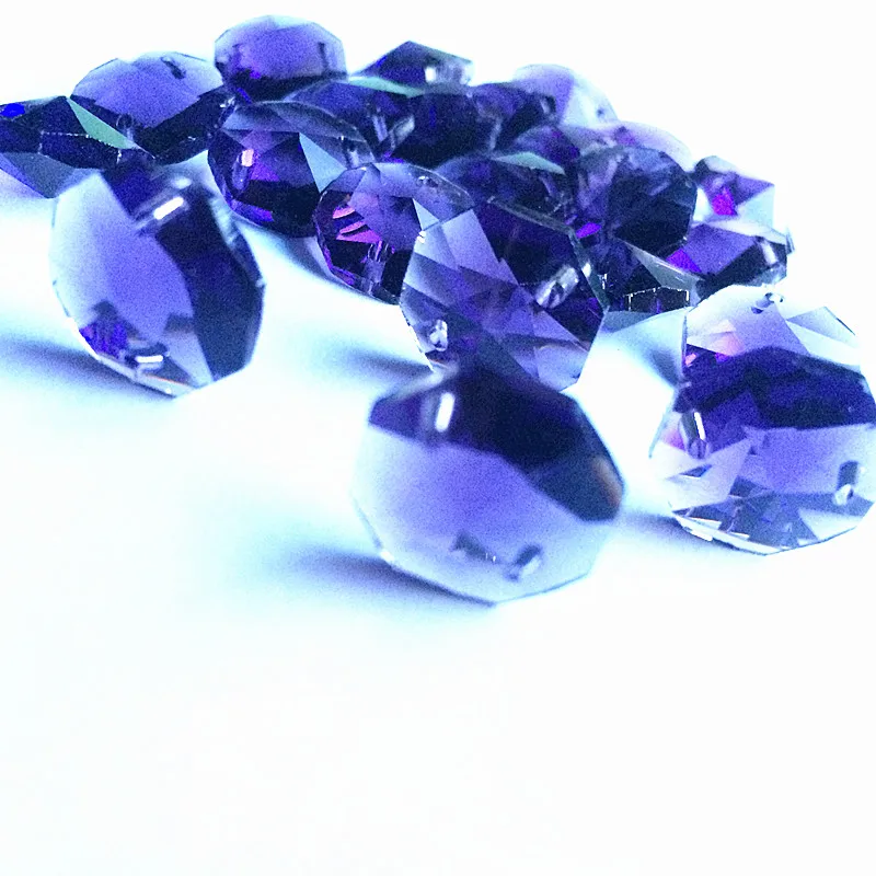 Фото 100 шт./лот 14 мм темный фиолетовый кристалл Замена люстры Восьмиугольные бусины