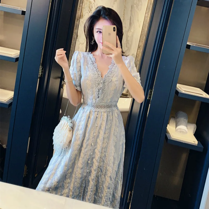2019 Summer Lace Women Elegant Floral Hollow Out vintage Party Dress Female Slim Mid-calf Dress vestidos de verano elbise
2019 Summer Lace Women Elegant Floral Hollow Out vintage Party Dress Female Slim Mid-calf Dress vestidos de verano elbise