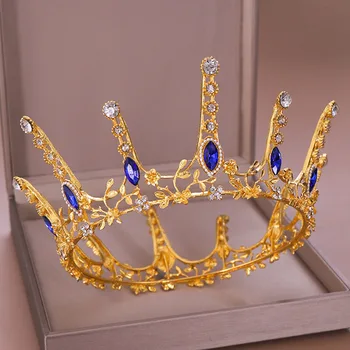 FORSEVEN Baroque Luxury Deep Blue Crystal Gold Color Crown Tiara Bride Full Circle Crowns Hairband Wedding Hair Accessories
FORSEVEN Baroque Luxury Deep Blue Crystal Gold Color Crown Tiara Bride Full Circle Crowns Hairband Wedding Hair Accessories