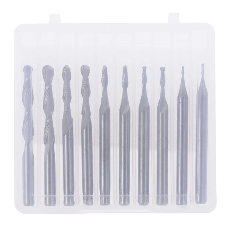10pcs Shank Carbide Ball Nose 1mm-3.175mm 2 Flutes 1/8 Inch CNC Cutting Tool End Mills For Wood Working End Milling Cutter Set
10pcs Shank Carbide Ball Nose 1mm-3.175mm 2 Flutes 1/8 Inch CNC Cutting Tool End Mills For Wood Working End Milling Cutter Set