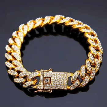 Hyperbole 12mm Gold Color Hip Hop Rhinestone Bracelets For Men 
Hyperbole 12mm Gold Color Hip Hop Rhinestone Bracelets For Men