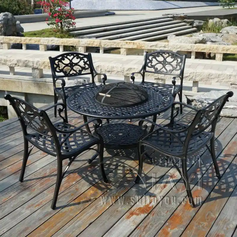 Bbq Garden Patio Table And 4 Chair Set Cast Aluminium Finished In