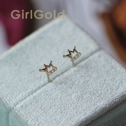 9K solid gold crown Crystal princess prince stud earring Mini dainty women minimal simple style gift bridesmaid 
9K solid gold crown Crystal princess prince stud earring Mini dainty women minimal simple style gift bridesmaid