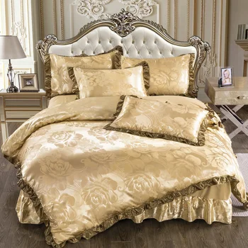 Princess Style Jacquard 4pcs Bed Set Duvet Cover Flat Bed Sheet Bed Skirt Pillowcases Solid Gold Camel Queen King
Princess Style Jacquard 4pcs Bed Set Duvet Cover Flat Bed Sheet Bed Skirt Pillowcases Solid Gold Camel Queen King