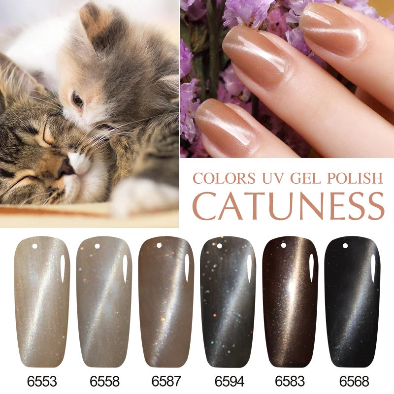 CATUNESS 24 Colors Magnetic Gel Nail Polish Cat Eye UV 7 Ml Semi Permanent with Shining Lucky Magnet Hybrid Lacquer | Красота и