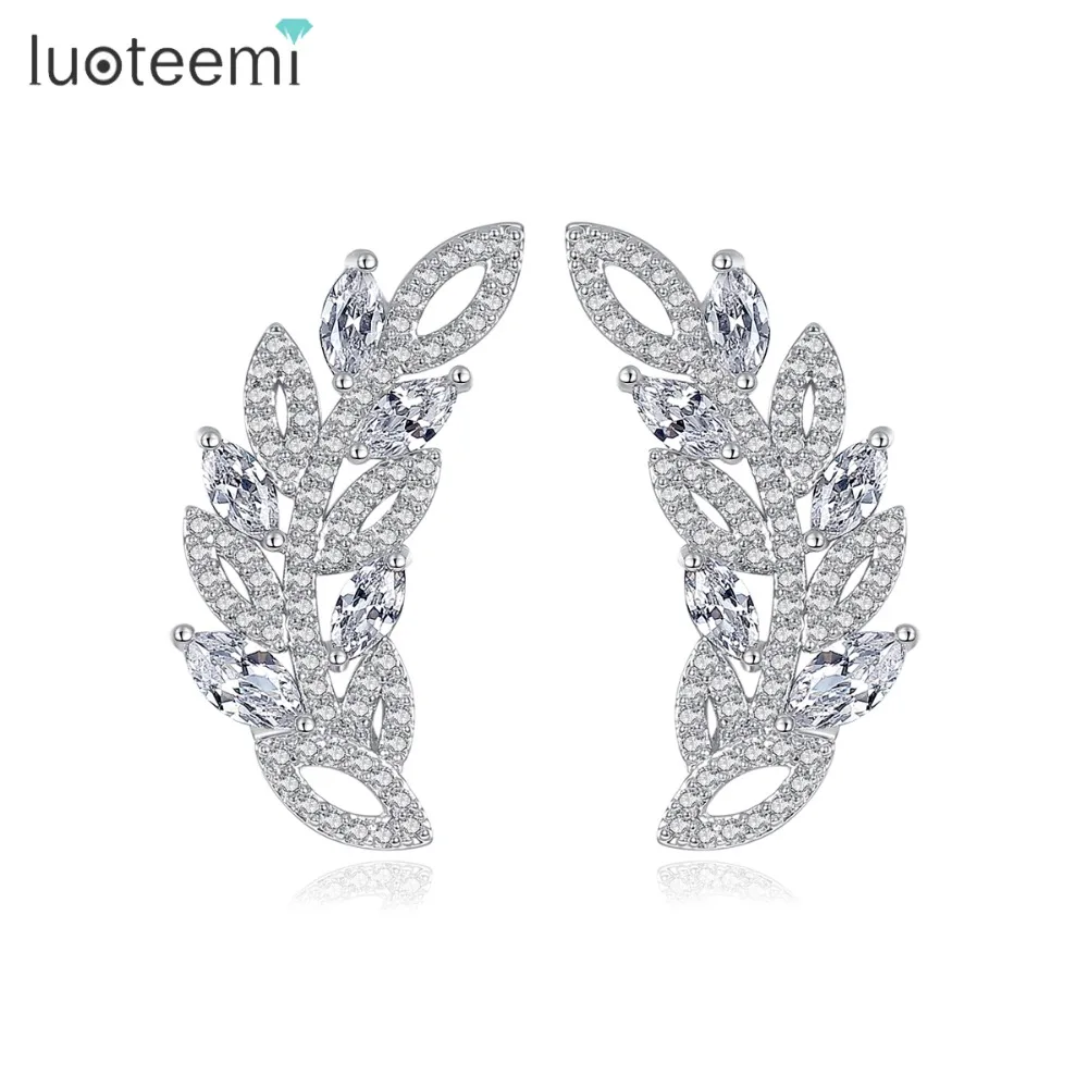 

LUOTEEMI 2017 New High Quality Delicate Cute Leaves Cuff Earrings Unique Jewelry White Gold color Brincos For Women Party