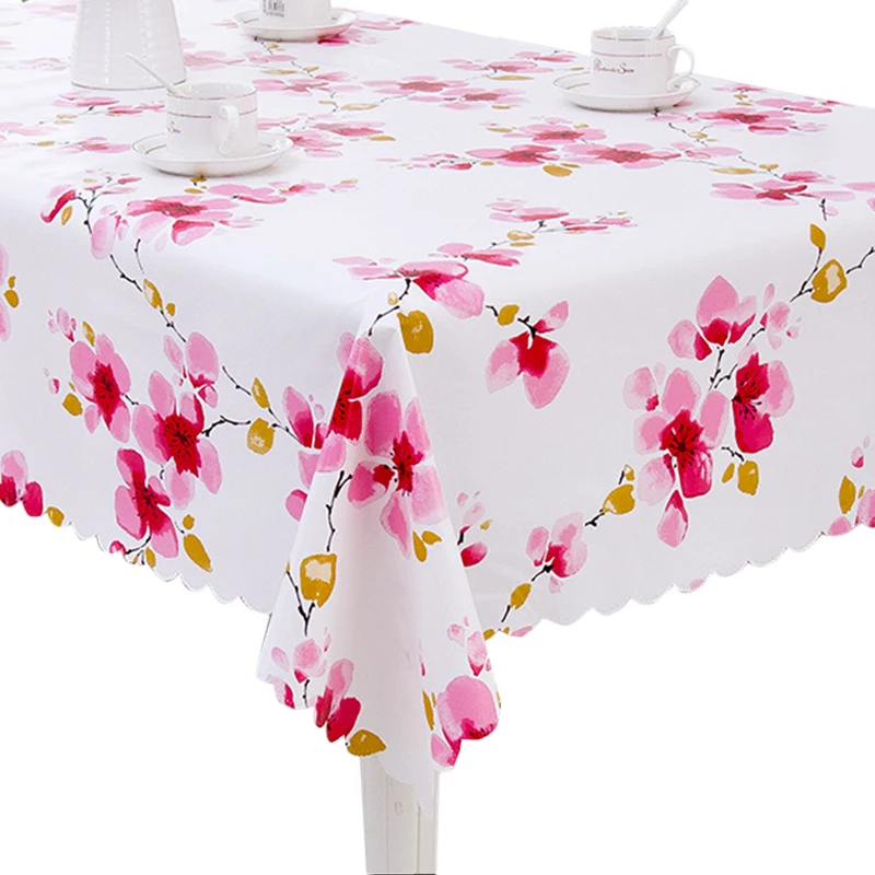 RUBIHOME Square Red Flower PVC Tablecloth Printed Vegetables Coffee Building Design Table Cover Waterproof Home Decorative