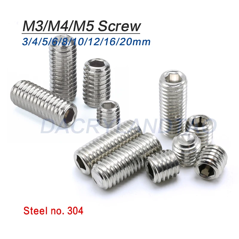 10pcs Stainless Steel 304 M3/M4/M5*3/4/5/6/8/10/12/16/20mm Hex Socket Head Set Screw Grub Screw
10pcs Stainless Steel 304 M3/M4/M5*3/4/5/6/8/10/12/16/20mm Hex Socket Head Set Screw Grub Screw