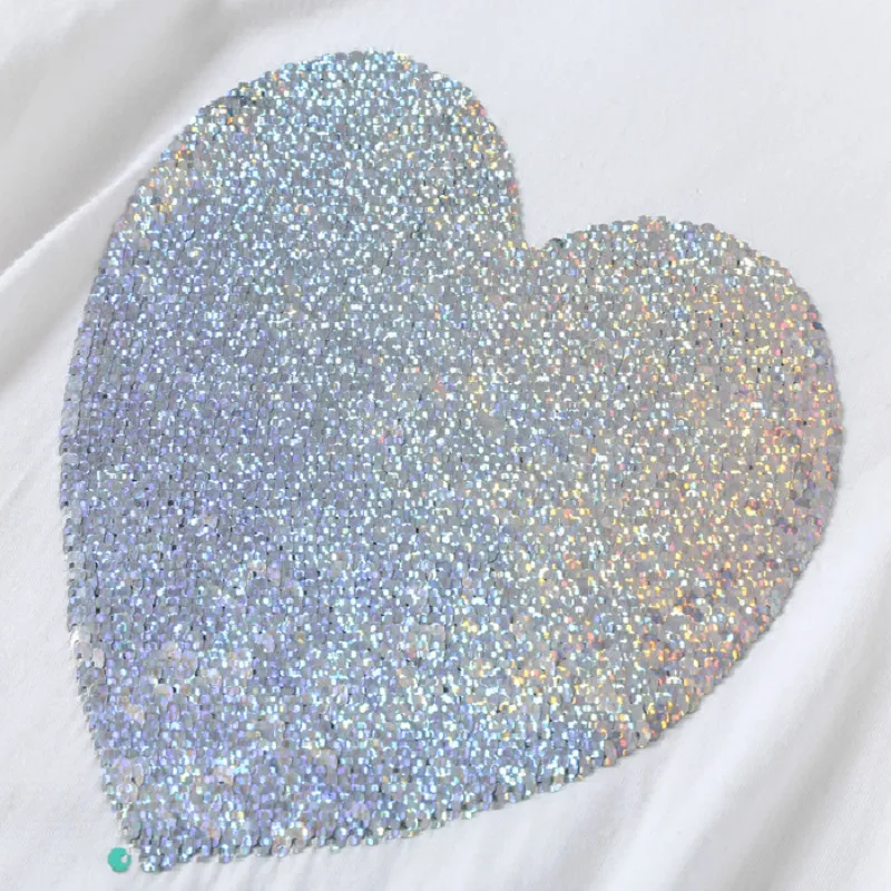 Многоцветные хлопковые футболки с блестками в форме сердца двусторонние круглым
