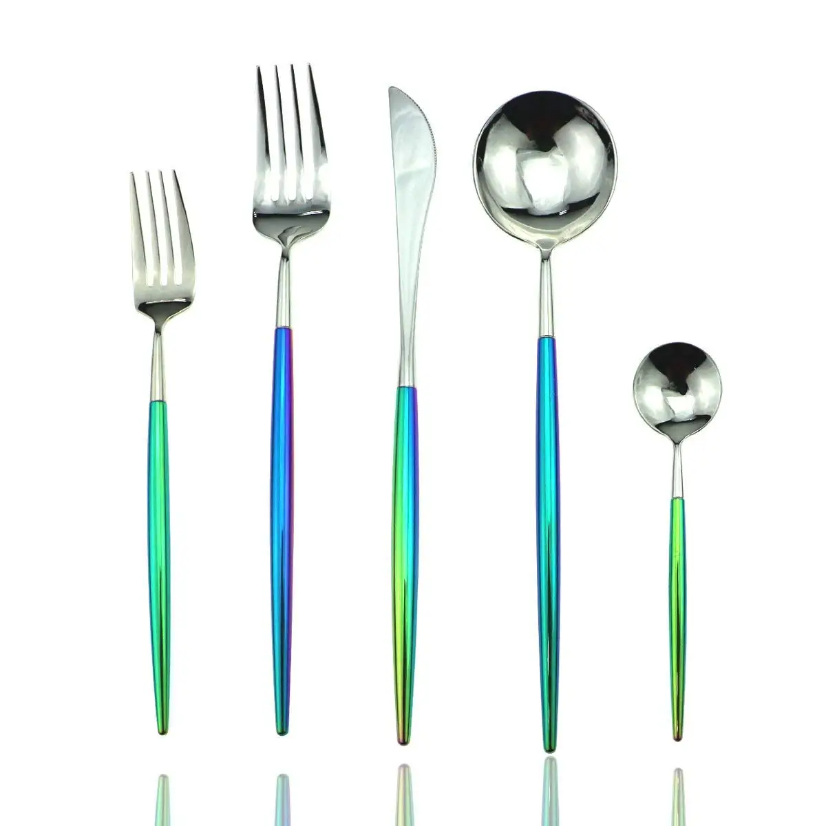Colorful Rainbow Silver Cutlery Stainless Steel Dinnerware Set Steak Fork Tea Coffee Dessert Scoops Knife Tableware 20-Piece
Colorful Rainbow Silver Cutlery Stainless Steel Dinnerware Set Steak Fork Tea Coffee Dessert Scoops Knife Tableware 20-Piece