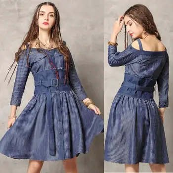 Fashion brand fake two pieces 100% cotton retro striped denim dress female slash neck single breasted retro denim dress wq1974
Fashion brand fake two pieces 100% cotton retro striped denim dress female slash neck single breasted retro denim dress wq1974
